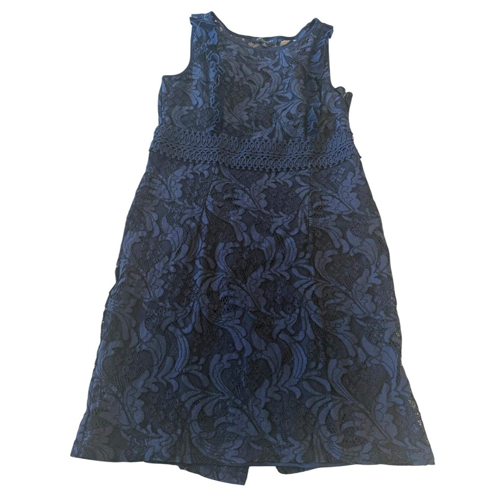Romeo + Juliet Couture Navy Blue Floral Lace Ruffle Cocktail Sheath Dress Large